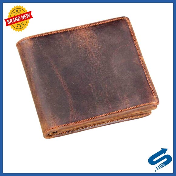 Large Vintage Italian Leather Bifold Wallet with RFID Blocking and Zipper